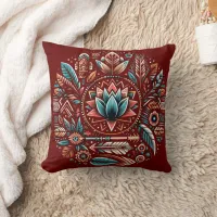 Floral mandala art with vibrant patterns throw pillow