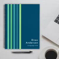 Kid's Blue Green Stripe Name Boy's Notebook