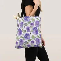 Watercolor Style Purple Pansy Type Flowers  Tote Bag