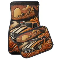 Muscle Car Meets Mountain Majesty Car Floor Mat