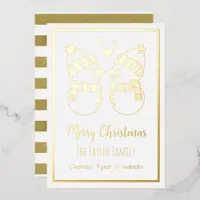 Pretty Snowmen Couple Elegant Personalized Foil Holiday Card