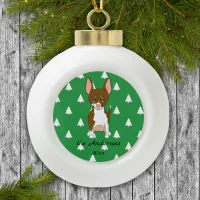 Brown and White Chihuahua White Christmas Trees Ceramic Ball Christmas Ornament