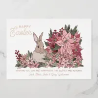 Classy Bunny Rabbit Floral Happy Easter  Foil Holiday Card