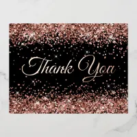 Rose Gold Glitter Black 50th Birthday Thank You Foil Invitation Postcard