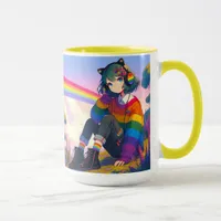 LGBTQIA+ Anime Girl Lesbian Pride Personalized Mug