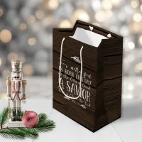 Rustic Wood Christian Christmas Verse Typography Medium Gift Bag