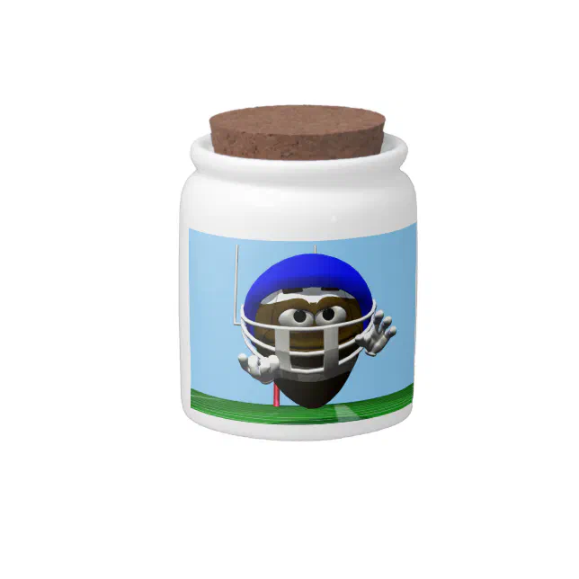 Funny Cartoon Football in a Helmet Candy Jar