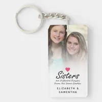 Sisters Script Quote Hot Pink Heart Photo Keepsake Keychain