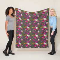 Hummingbird Pattern Pink Grey Tropical Print Fleece Blanket