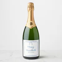 Custom Name Elegant Blue Bow Hanukkah Gift Sparkling Wine Label