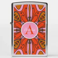 Whimsical Folk Art Pink and Orange Custom Name Zippo Lighter