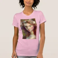 Dreamy kitschy Maiden with Flower Wreath AI Art T-Shirt