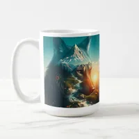 Double Exposure Wolf in Mountains Coffee Mug