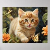 *~* Butterfly Kitty Flowers 5:4  Kitten Cat AP68  Poster