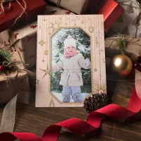 Christmas Magic Pink Gold Stars Photo Holiday Card