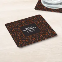 Pumpkin Eyes and Grins in Black Halloween Party Square Paper Coaster