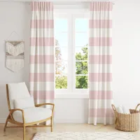 Blush Pink And White Wide Horizontal Stripe  Blackout Curtains