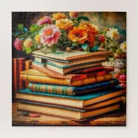 Antique Pile of Vintage Books and Flowers Jigsaw Puzzle