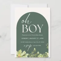 Green and Ivory Floral Oh Boy Baby Shower Invitation