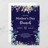 Elegant Blue Wildflowers Blue Mother's Day Brunch Invitation