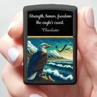 Majestic eagle overlooking a vibrant ocean sunset zippo lighter