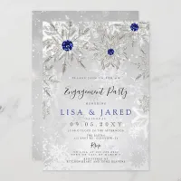 Royal Blue Snowflakes Winter Engagement Party   Invitation