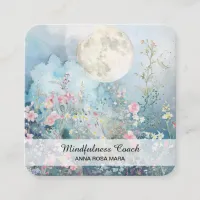 *~* Full Floral Moon Blush Flowers QR AP70 Square Business Card