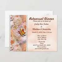 Heart Pearls, Roses & Butterflies Rehearsal Dinner Invitation Postcard