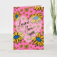 Daisies Yellow Blue Pink Valentines Love Heart Card