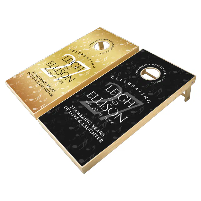 Elegant 27th Music Wedding Anniversary Celebration Cornhole Set