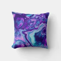 Purple, Blue, Pink Bokeh Marble Fluid Art   Throw Pillow