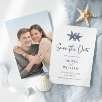 Modern Starfish Beach Navy Blue Wedding Save The Date