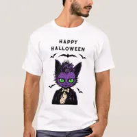 Purple Halloween Cat T-Shirt