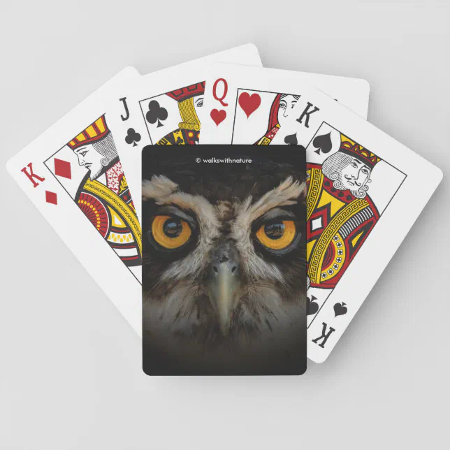 Mesmerizing Golden Eyes of a Spectacled Owl Poker Cards