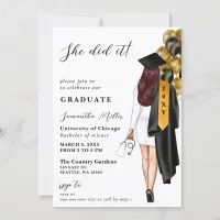 Gold Black Nurse Photo She Did It Graduation Invitation