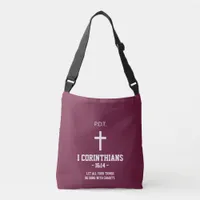 Maroon Blue Flowers Pattern Bible Verse Christian Crossbody Bag