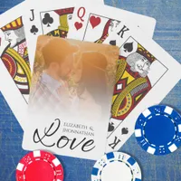 Custom Photo Love Black Script Couple Names White  Poker Cards