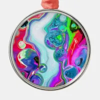 White Marble River Colorful Digital Fluid Art Metal Ornament