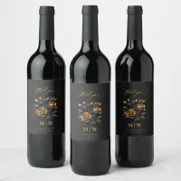 Black Gold Roses Gothic Wedding Wine Label