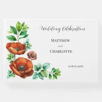 Sublime Watercolor Red Poppies in Vintage Style Guest Book