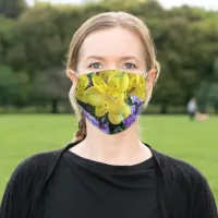 Yellow Alstroemeria and Lilacs Flowers, ZSSG Adult Cloth Face Mask