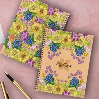 Intricate Hand-Drawn Flowers Name and Initial Notebook