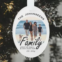 Minimal Family Photo Custom Script Name and Year Ornament