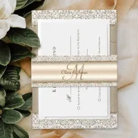 Champagne Damask Glitter Monogram Wedding Invitation Belly Band