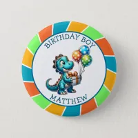 Dinosaur themed Kid's Birthday Boy Personalized Button