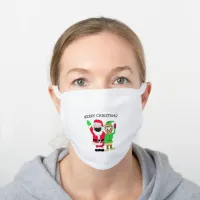 Merry Christmas Santa and Elf in Facemask White Cotton Face Mask