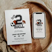 Born 2 Ball Sports Theme Boy’s 2nd Birthday Party Invitation