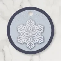 Let It Snow! Silver Glitter Dusty Blue Snowflake Favor Tags