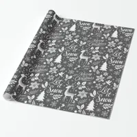 Modern Black and White Christmas Greetings Wrapping Paper