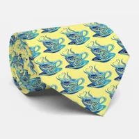 Artistic Blue Coffee Cup with Swirling Patterns Neck Tie